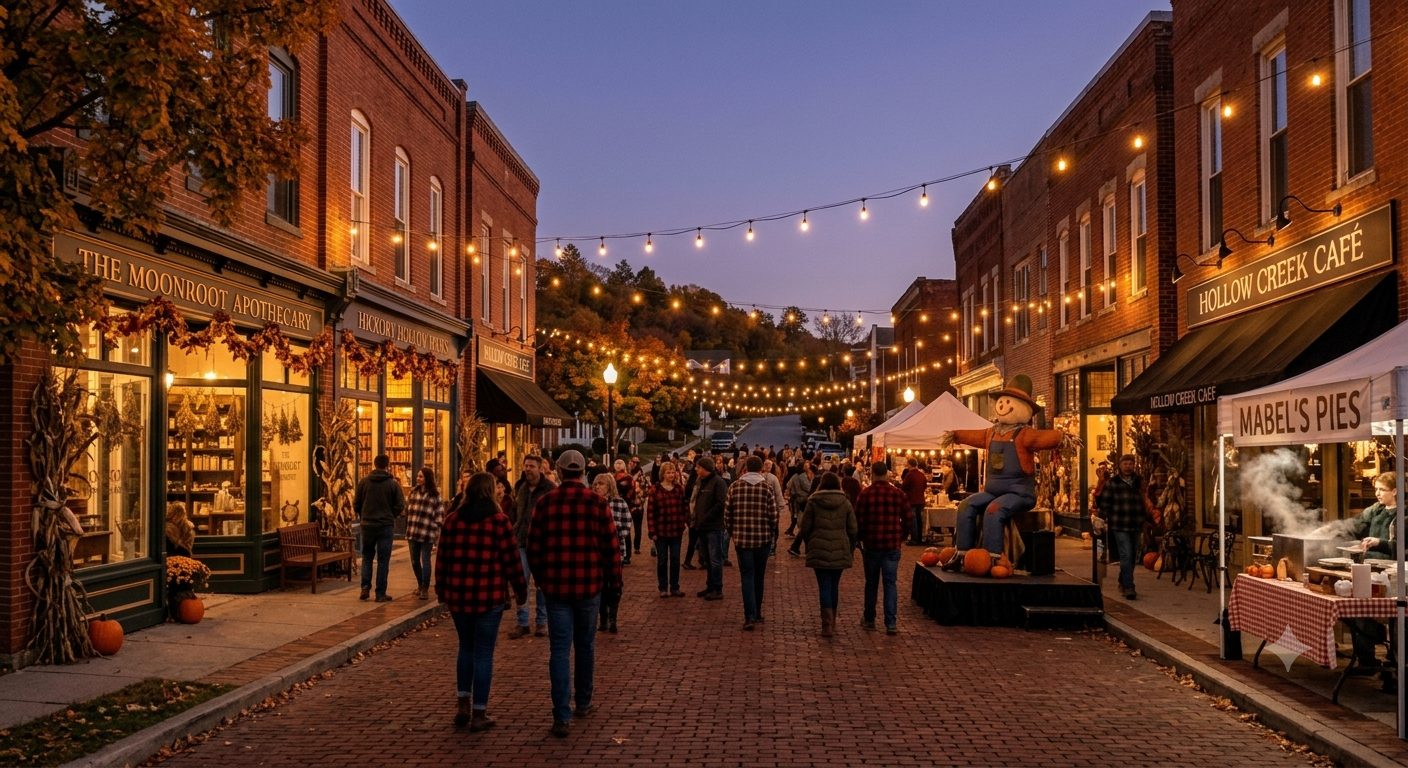 The Harvest Festival on Main Street at dusk